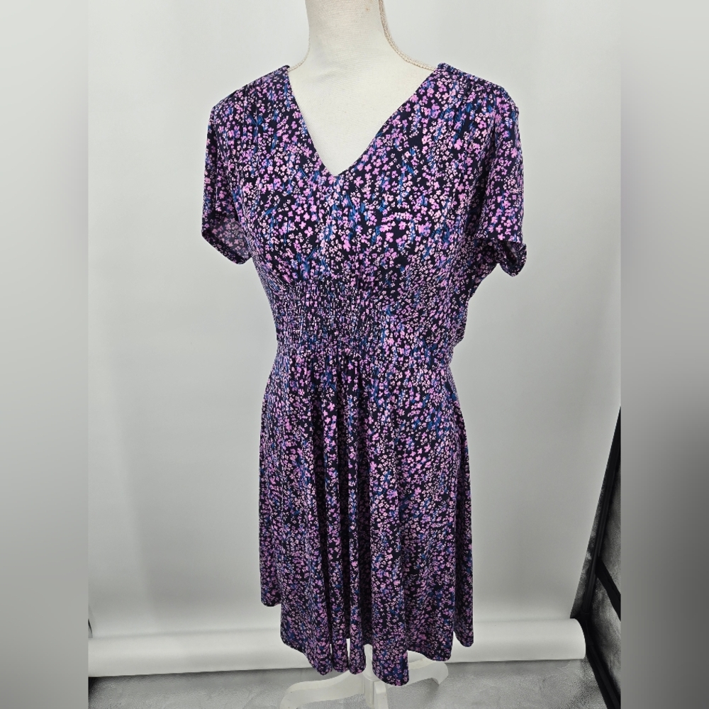 Wisp Purple Floral Smocked Waist Mini Dress 12 (6254)